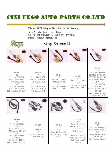 Stop Solenoid - Cixi Fego Auto Parts Co., LTD