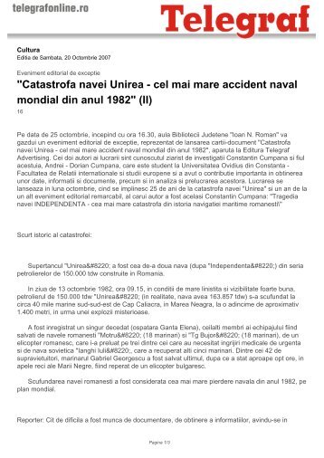 "Catastrofa navei Unirea - cel mai mare accident naval ... - Telegraf