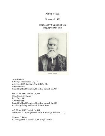 Alfred Wilson Pioneer of 1850 compiled by ... - Oregon Pioneers