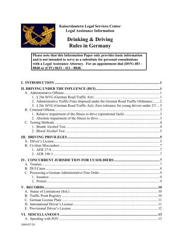 Drinking & Driving Rules in Germany - US Army in Europe