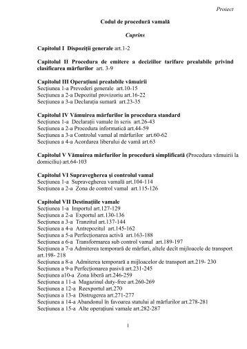 Proiect Codul de procedură vamală Cuprins Capitolul I ... - Prima