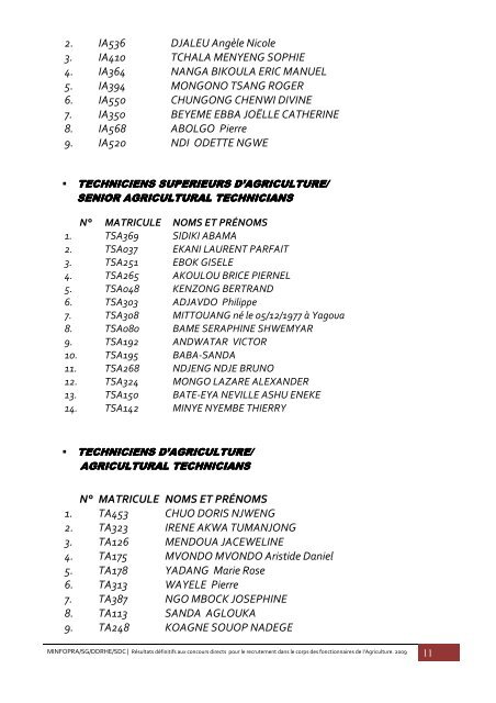 resultats definitifs concours directs agriculture 2009 2