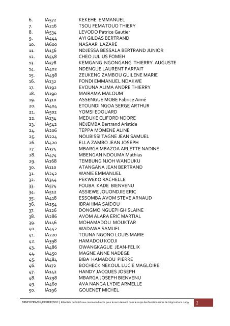 resultats definitifs concours directs agriculture 2009 2