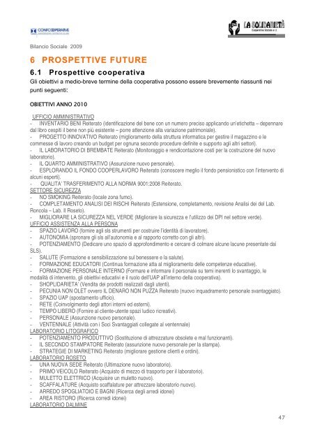 Bilancio Sociale 2009 - Cooperativa La Solidarietà