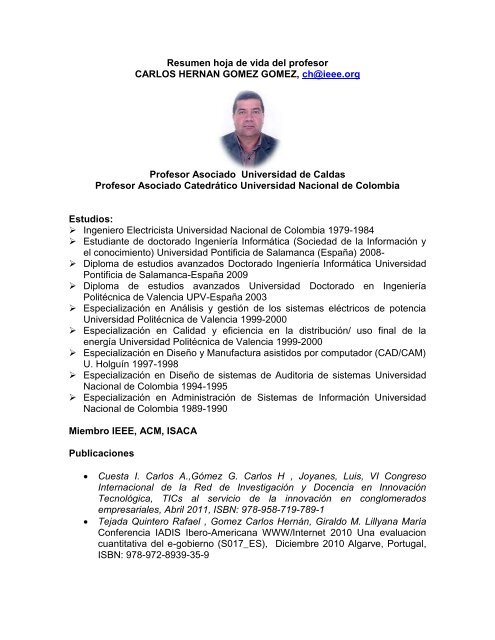 Resumen hoja de vida del profesor CARLOS HERNAN GOMEZ ...