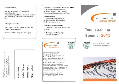 Tennistraining Sommer 2013 - Tennisschule Markus Menzler