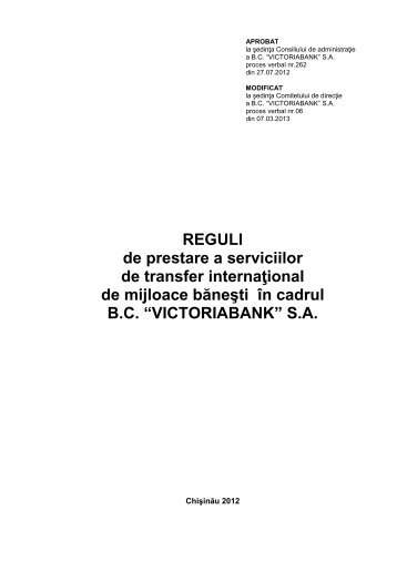 REGULI de prestare a serviciilor de transfer ... - Victoriabank