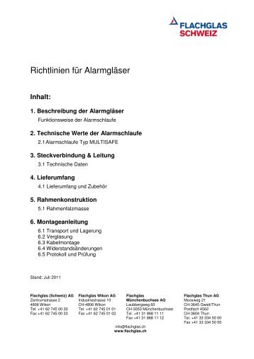 Richtlinien für Alarmgläser (PDF 1.2 MB) - Flachglas Schweiz