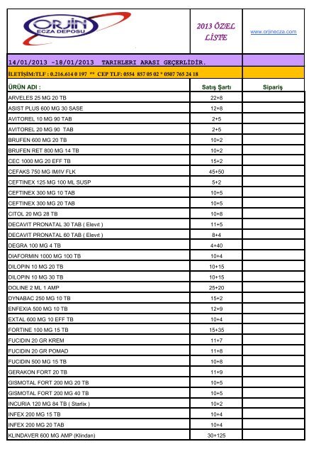 2013 özel li̇ste - orjin ecza deposu