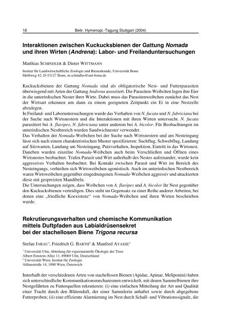 Beiträge der Hymenopterologen-Tagung in Stuttgart (1 ... - DGaaE
