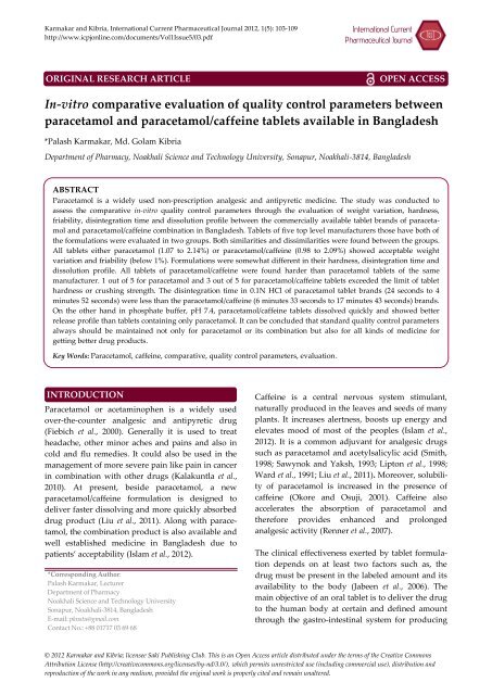 In-vitro comparative evaluation of quality control parameters ...