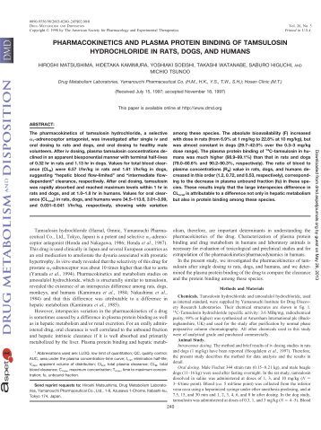 pharmacokinetics and plasma protein binding of tamsulosin - Drug ...