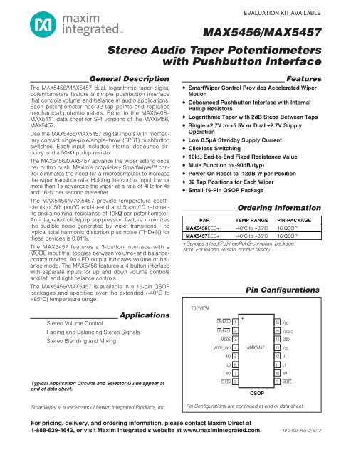 MAX5456/MAX5457 Stereo Audio Taper Potentiometers ... - Maxim