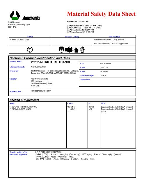 5457 2,2',2''-NITRILOTRIETHANOL (English) ANACHEMIA MSDS ...