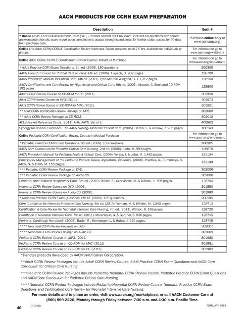 CCRN/PCCN Exam Handbook - American Association of Critical ...