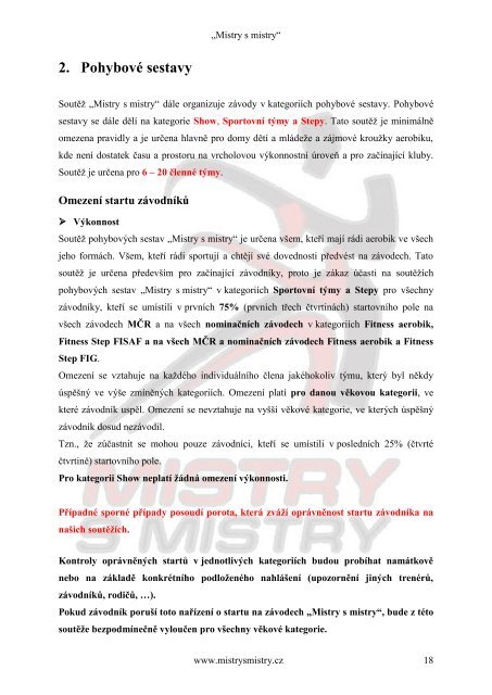 2. Pohybové sestavy - AEROBIC KLUB CHVALETICKÁ