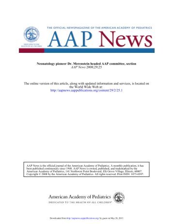 Neonatology pioneer Dr. Merenstein headed AAP ... - AAP News