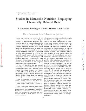 Studies in Metabolic Nutrition Employing Chemically Defined Diets