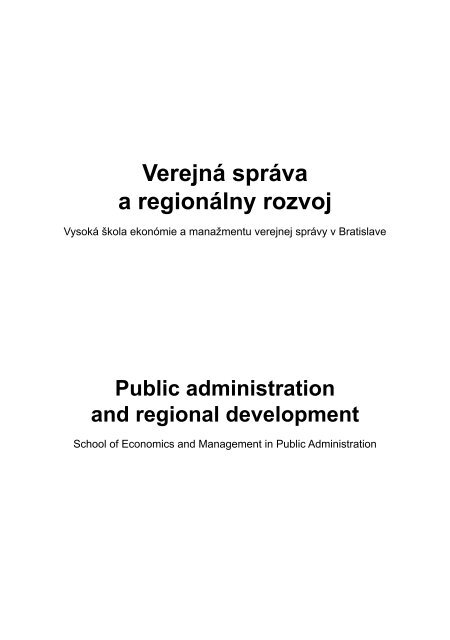 Verejná správa a regionálny rozvoj - Vysoká škola ekonómie a ...