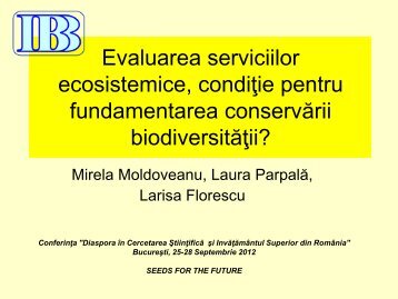 Evaluarea serviciilor ecosistemice, condiţie pentru fundamentarea ...