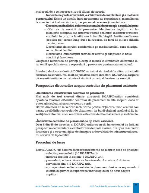 Auditul Serviciilor Sociale pentru Copiii din România - HHC România