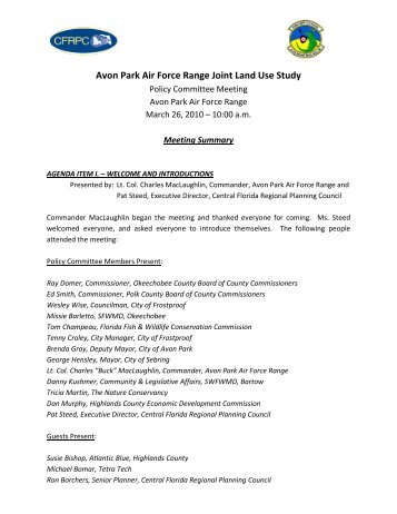 Avon Park Air Force Range Joint Land Use Study - Central Florida ...