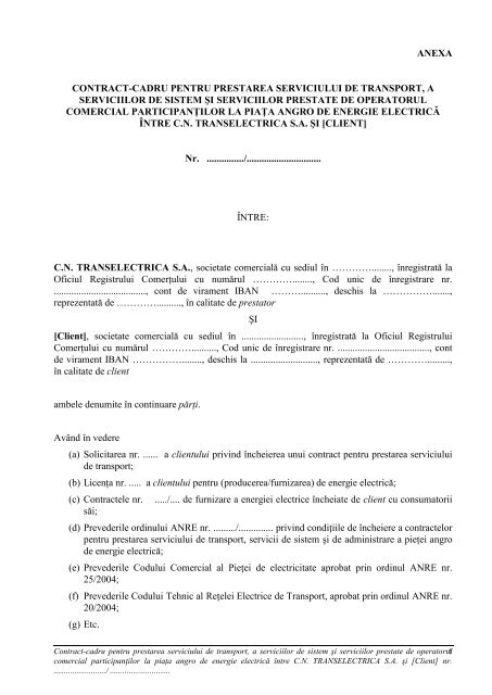 anexa contract-cadru pentru prestarea serviciului de ... - Transelectrica