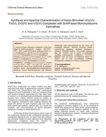 Synthesis and Spectral Characterization of Homo Binuclear UO2(VI ...