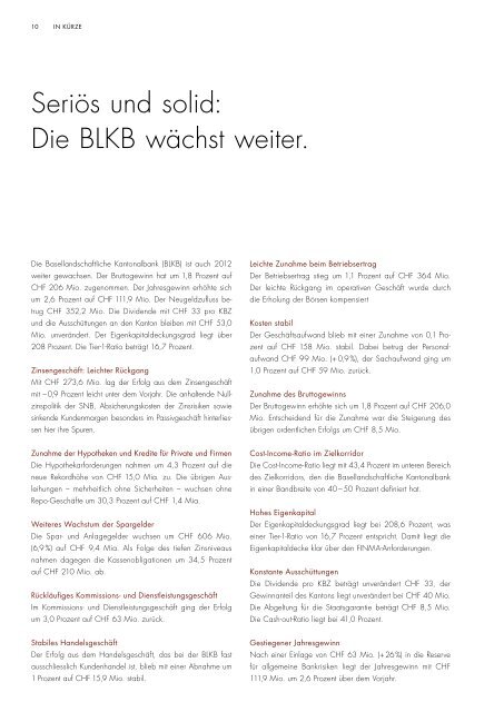 Geschäfts- und Nachhaltigkeitsbericht 2012 - BLKB