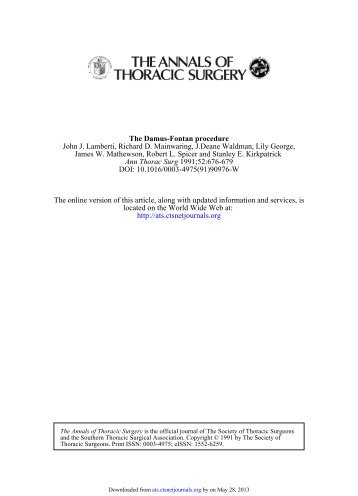 The Damus-Fontan procedure - The Annals of Thoracic Surgery ...