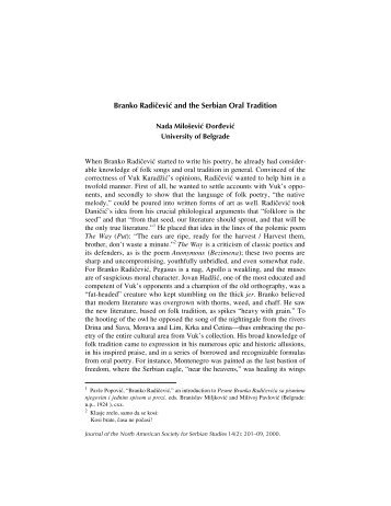 Branko Radičević and the Serbian Oral Tradition - North American ...