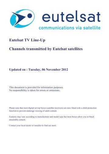 Eutelsat TV Line-Up Channels transmitted by Eutelsat satellites