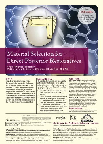 Material Selection for Direct Posterior Restoratives - IneedCE.com