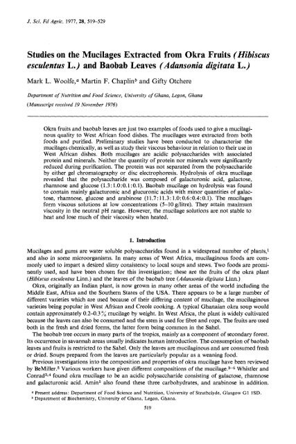 Studies on the mucilages extracted from okra fruits - Mighty Baobab ...