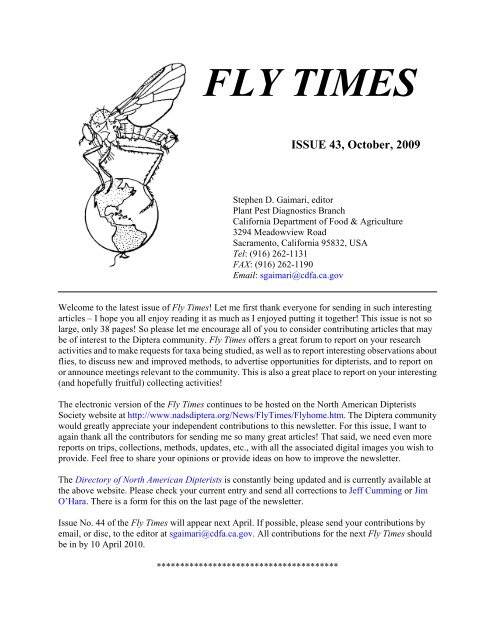 Fly Times Issue 43, October 2009 - North American Dipterists Society