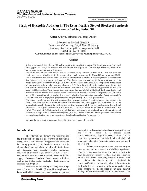 Study of H-Zeolite Addition in The Esterification Step of ... - ITS
