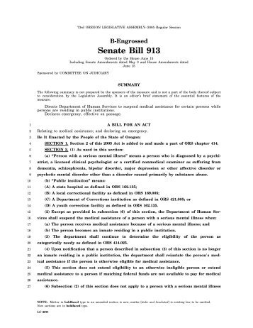 Senate Bill 913 - Oregon State Legislature - State of Oregon