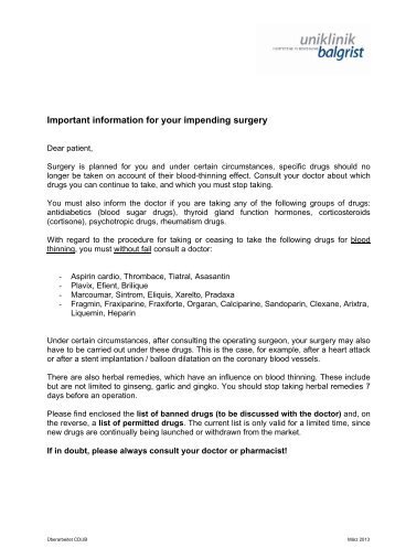 Important information for your impending surgery