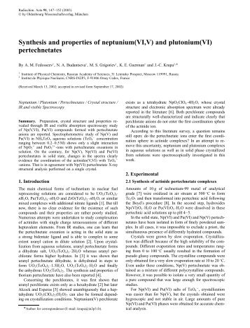Synthesis and properties of neptunium(VI,V) and plutonium(VI ...