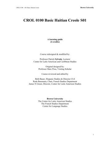 CROL 0100 Basic Haitian Creole S01 - The Watson Institute for ...