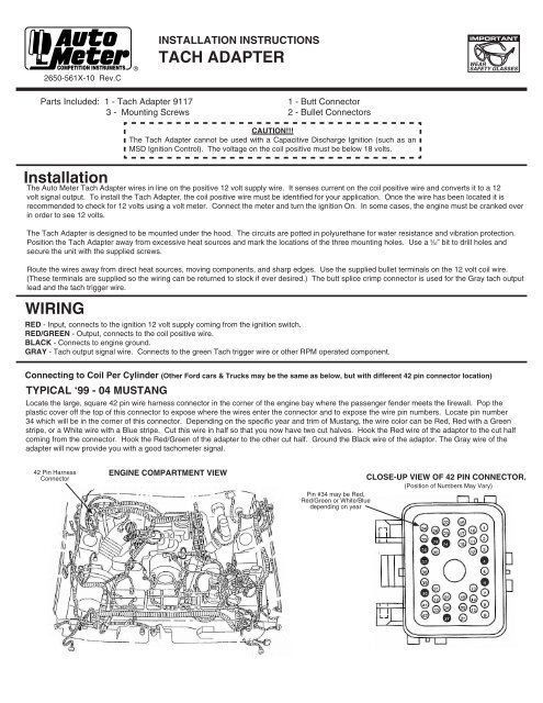 Diagram Auto Meter 9117 Tachometer Adapter Installation