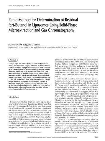 Rapid Method for Determination of Residual tert-Butanol in ...