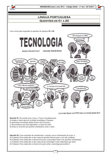 LÍNGUA PORTUGUESA Questões de 01 a 20 - Colégio Sólido