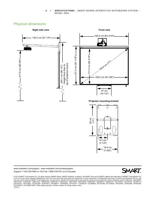 SMART Board 480iv interactive whiteboard system specifications