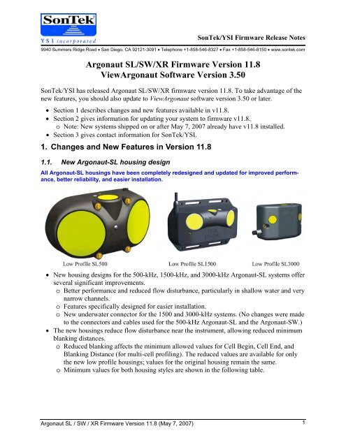 SonTek/YSI Argonaut-XR Technical Manual - HydroScientific West