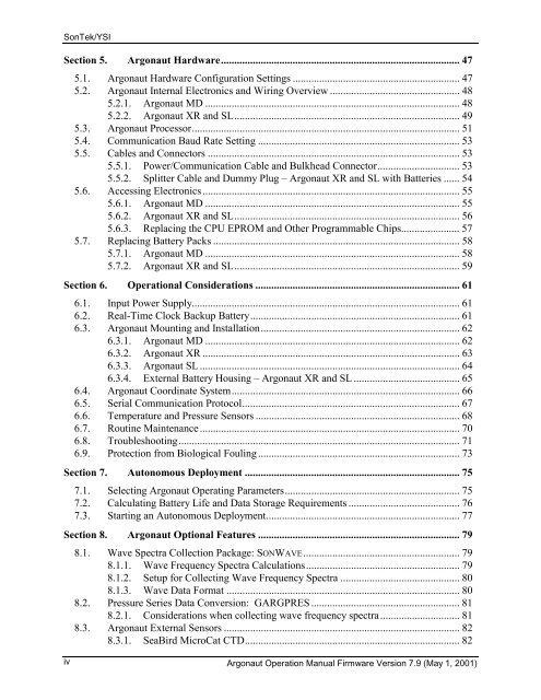 SonTek/YSI Argonaut-XR Technical Manual - HydroScientific West