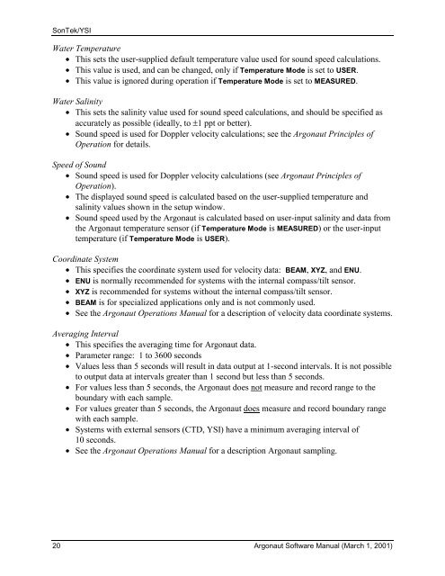 SonTek/YSI Argonaut-XR Technical Manual - HydroScientific West