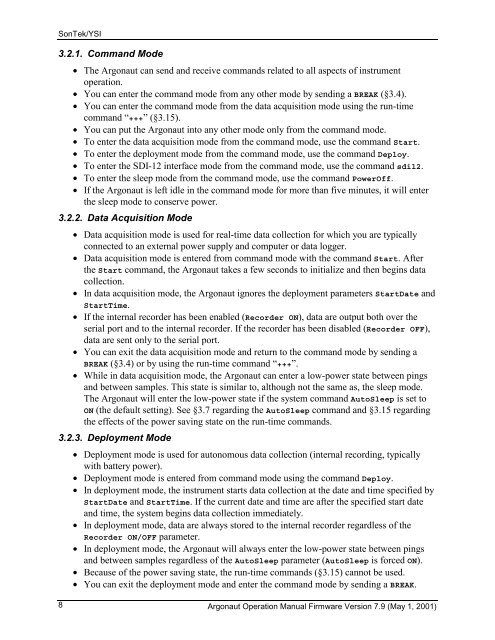 SonTek/YSI Argonaut-XR Technical Manual - HydroScientific West