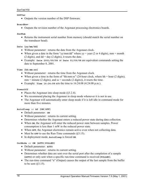 SonTek/YSI Argonaut-XR Technical Manual - HydroScientific West