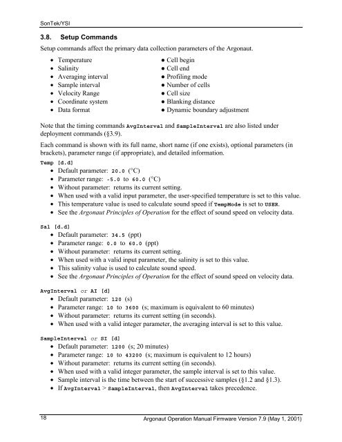 SonTek/YSI Argonaut-XR Technical Manual - HydroScientific West